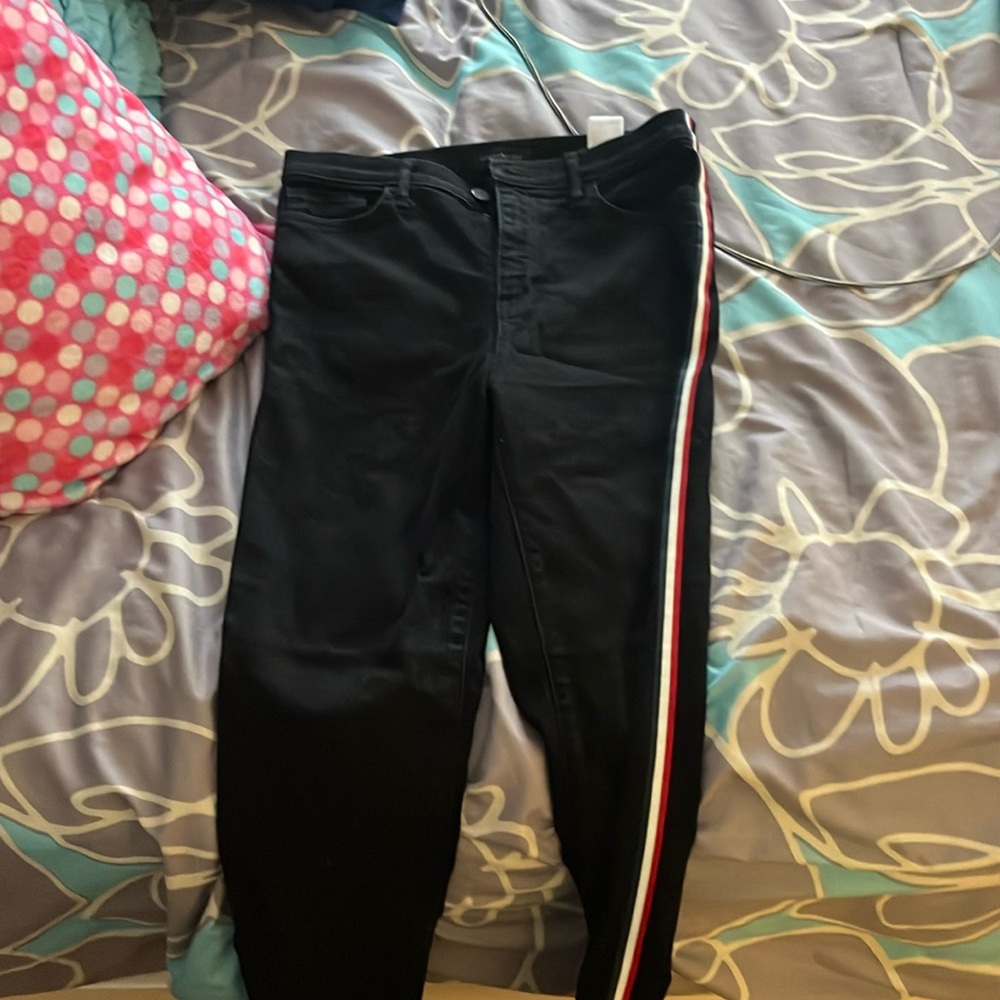 High Rise Skinny Black Jeans with side strip.